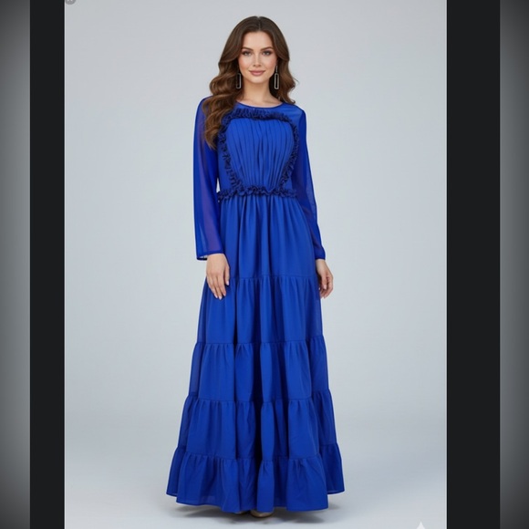 Dresses & Skirts - Royal Blue Shirring Trim Detail Prom Evening Ball Gown S